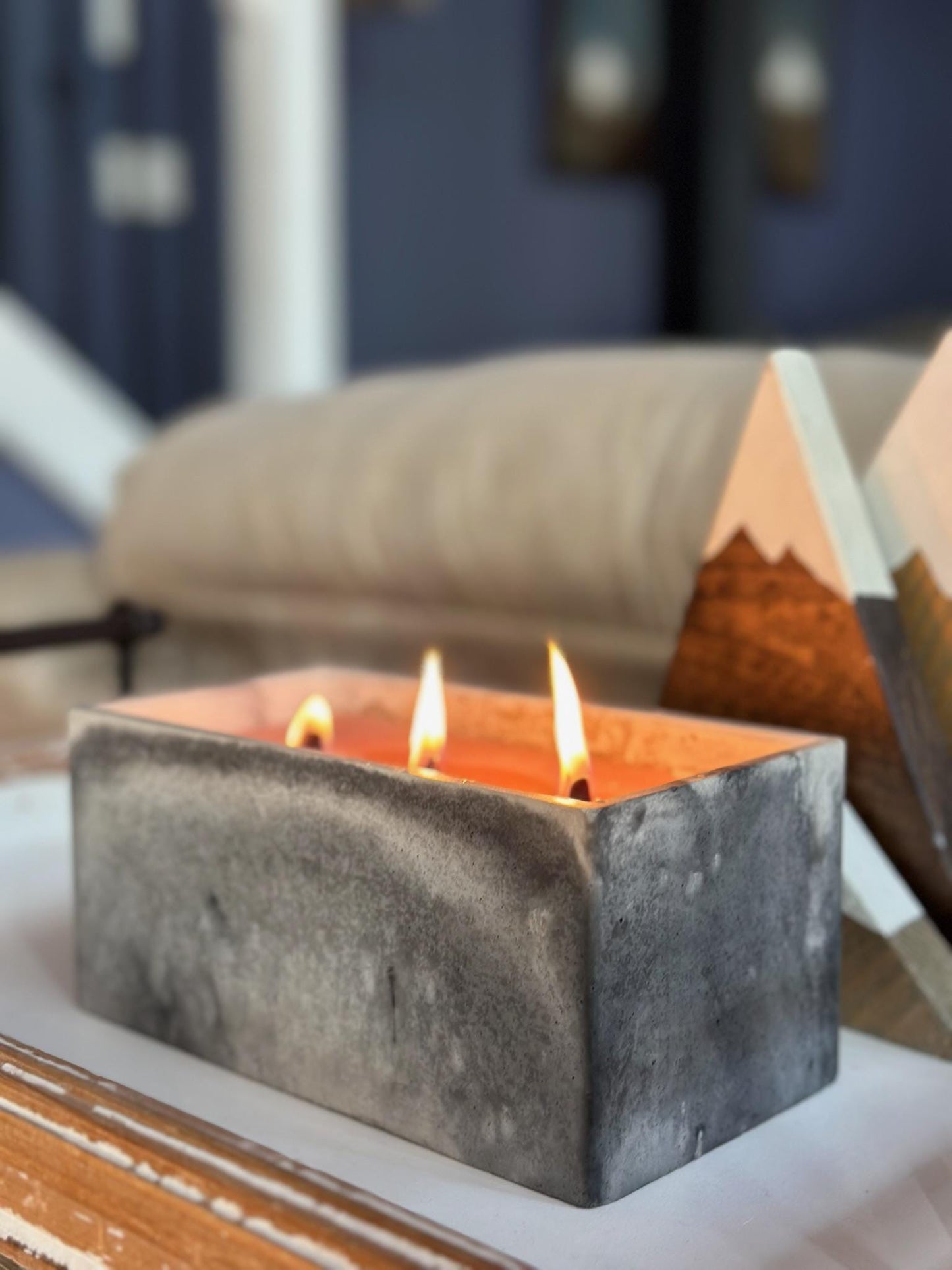 Handmade Concrete Soy Candle: Natural Wood Wick, Minimalist Decor