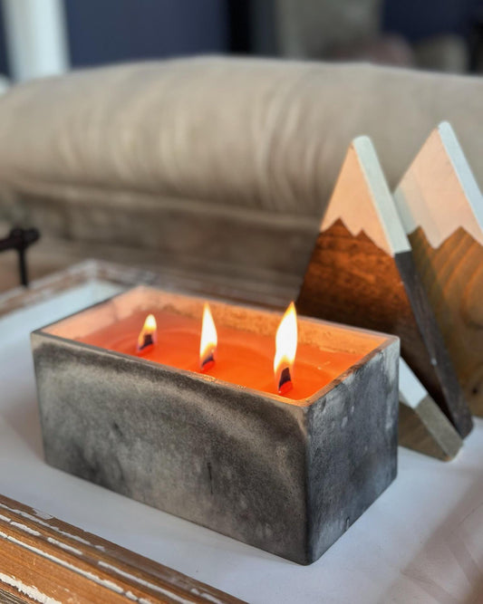 Handmade Concrete Soy Candle: Natural Wood Wick, Minimalist Decor