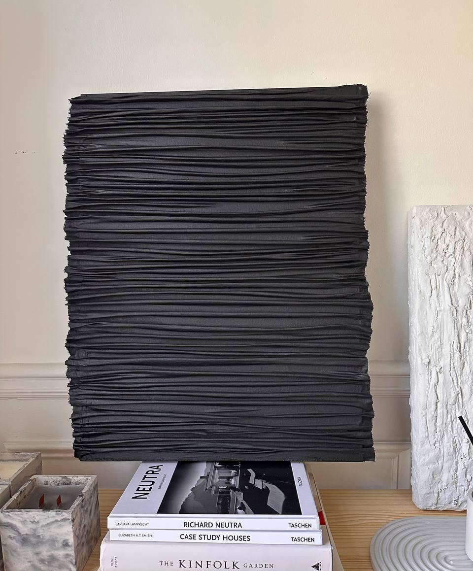 Textured Fabric Wall Art: 3D Abstract Painting, Modern Black Home Decor