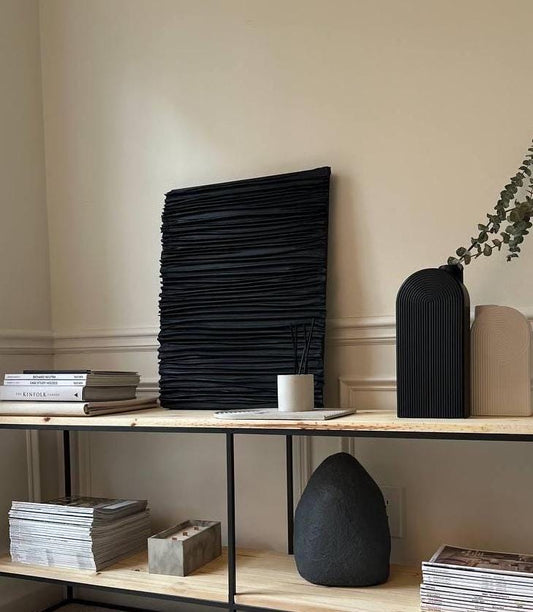 Textured Fabric Wall Art: 3D Abstract Painting, Modern Black Home Decor