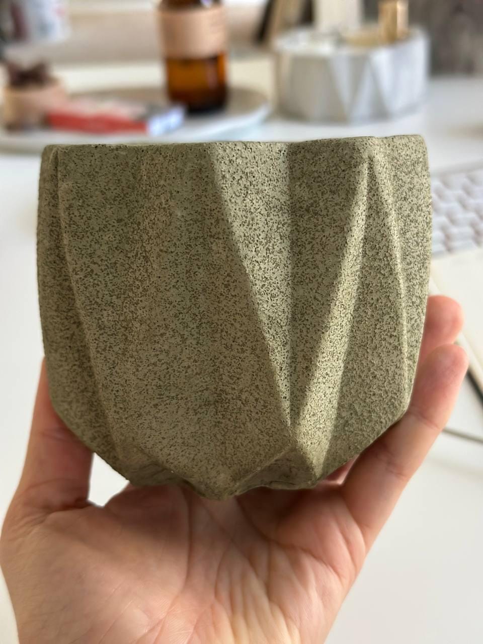 Geometric Concrete Planter: Modern Desk Organizer, Boho Home Decor