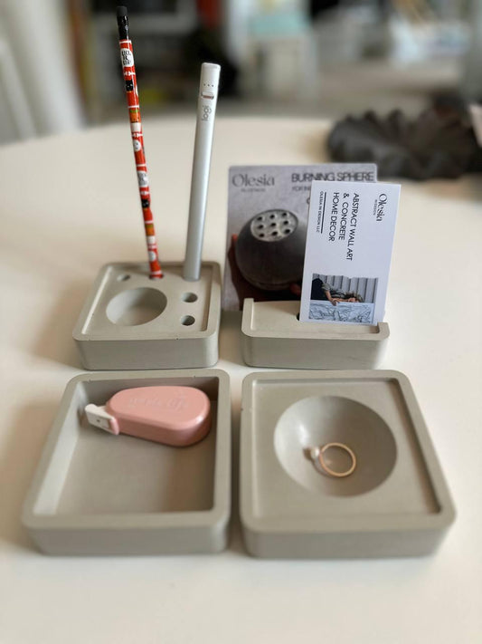 Handmade Concrete Desk Organizer: Modern Minimalist Office Accessories