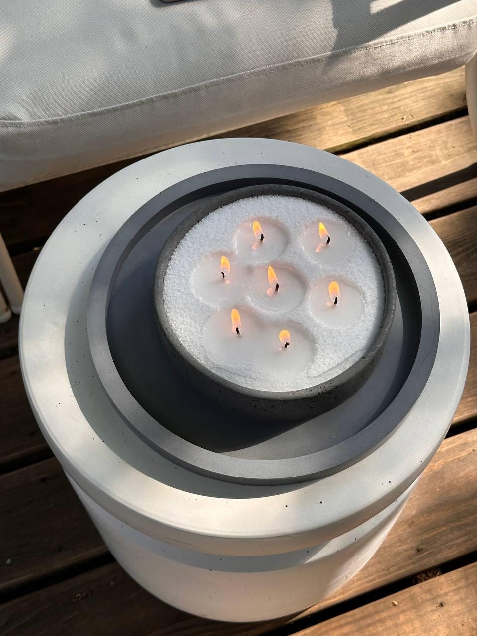 Concrete large bowl candle with sand wax