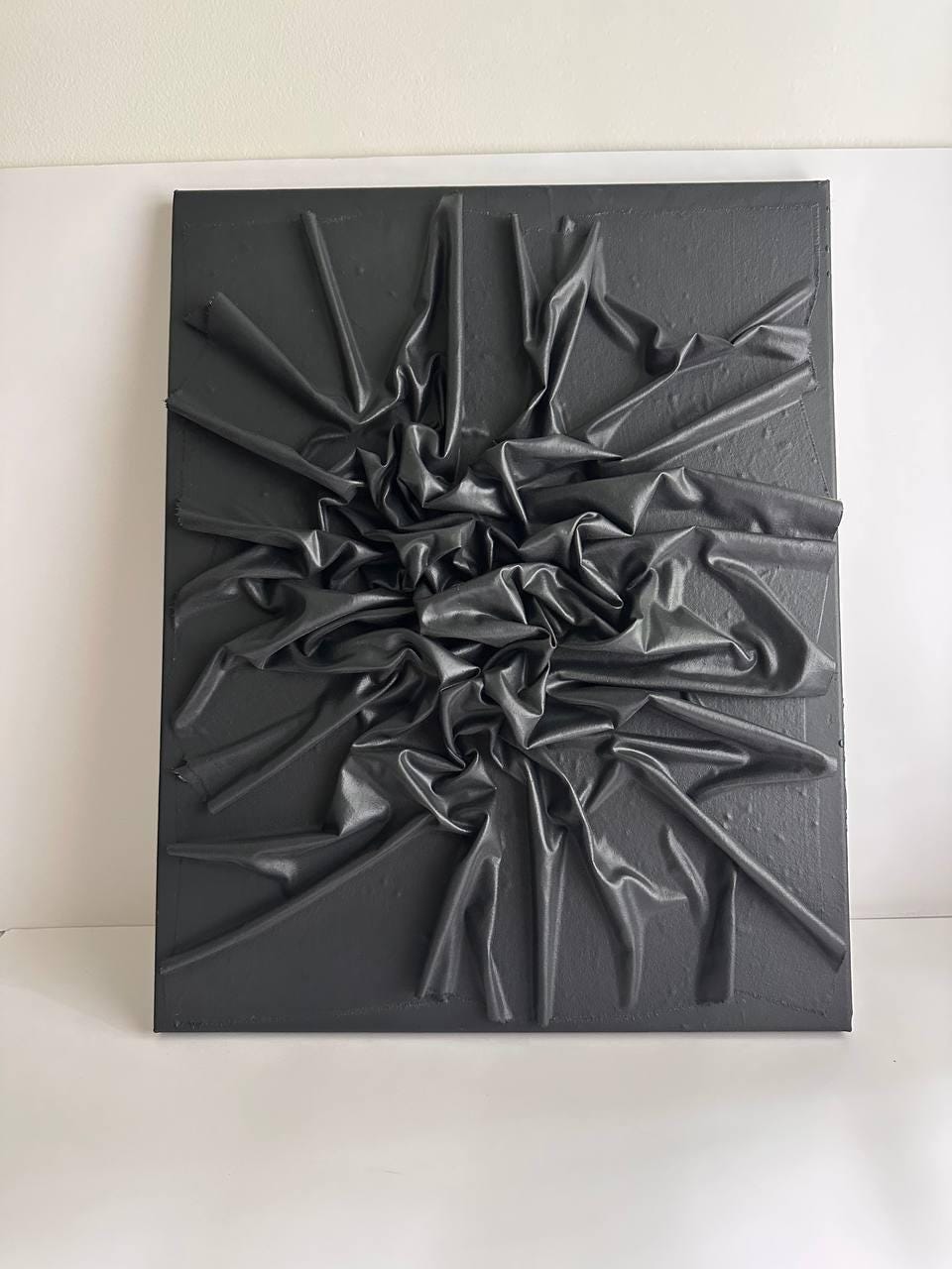 Black Textured Fabric Wall Art: 3D Paper Mache Sculpture