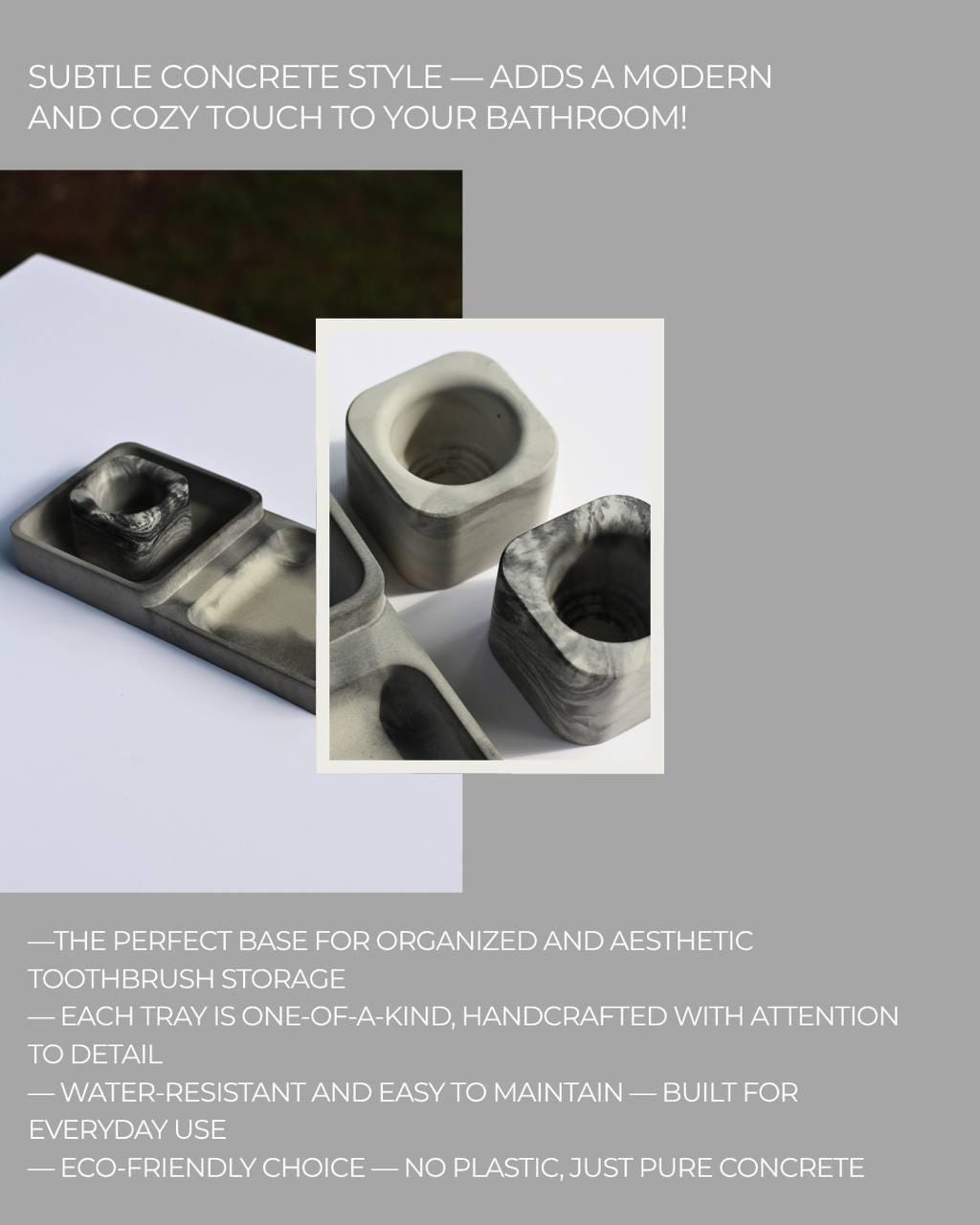 Concrete Bathroom Tray and Toothbrush Holder Set: Modern Minimalist Decor