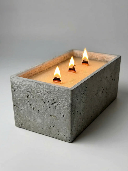 Handmade Concrete Soy Candle: Natural Wood Wick, Minimalist Decor