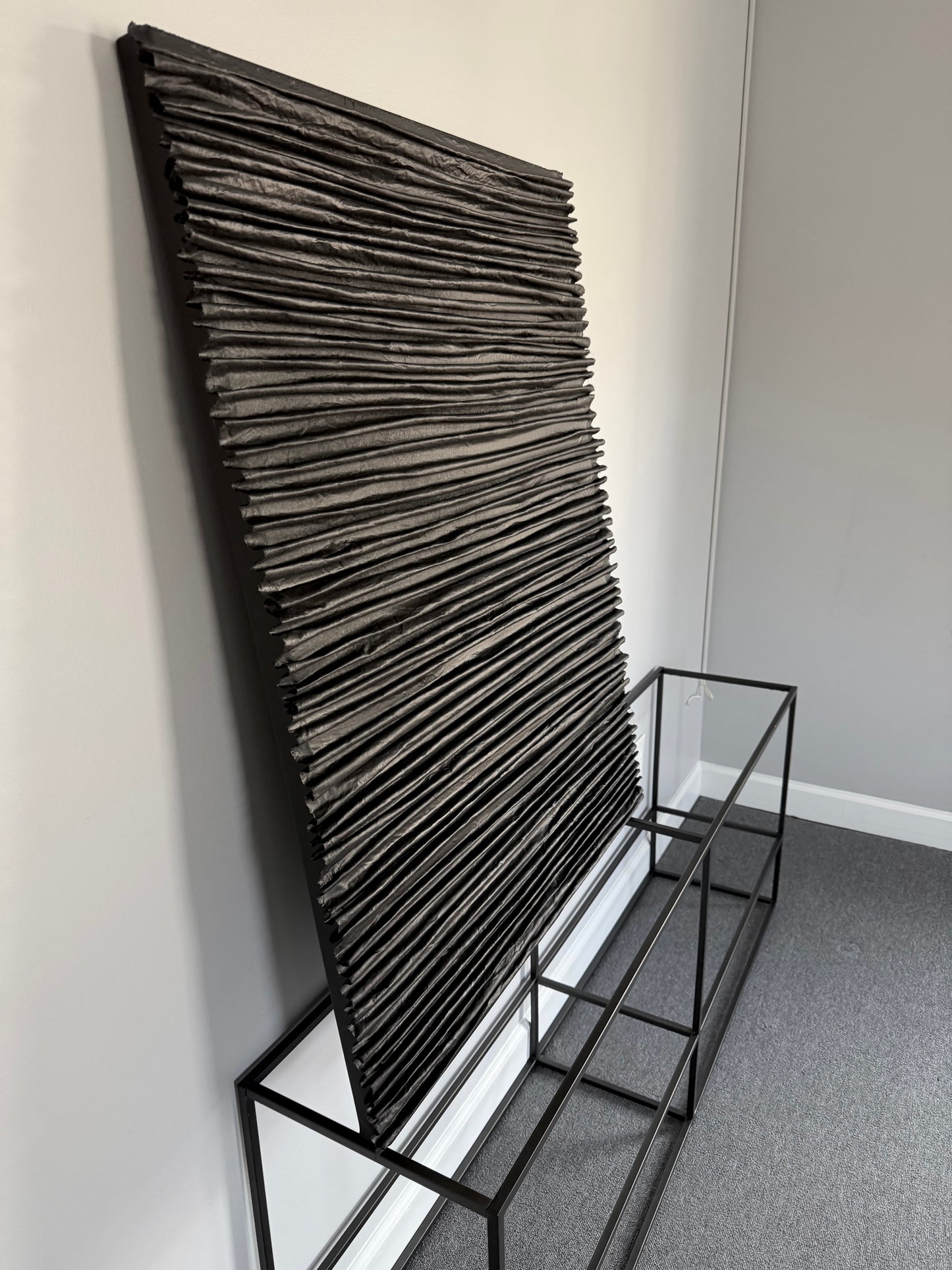 Textured Fabric Wall Sculpture: Abstract Art on Wood