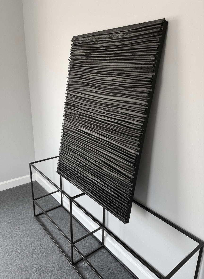 Textured Fabric Wall Sculpture: Abstract Art on Wood