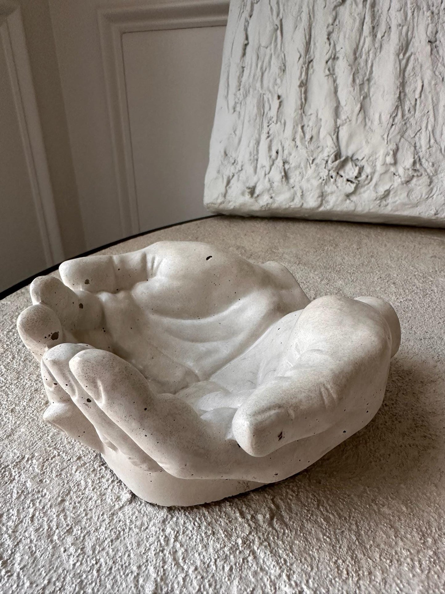 Handmade Concrete Hands Tray: Minimalist Sculpture Bowl & Palo Santo Holder