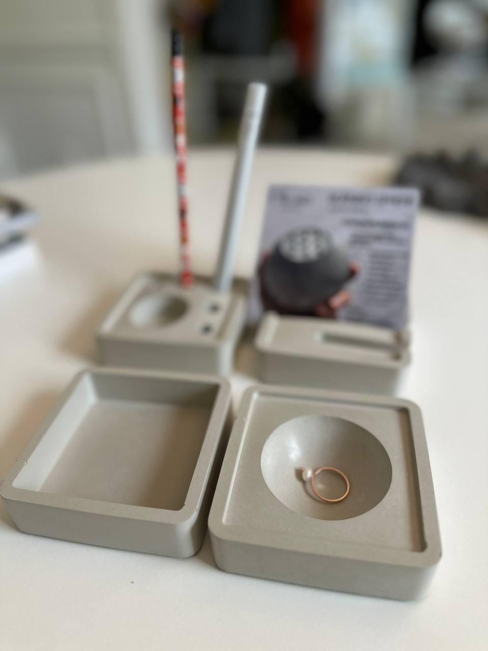 Handmade Concrete Desk Organizer: Modern Minimalist Office Accessories