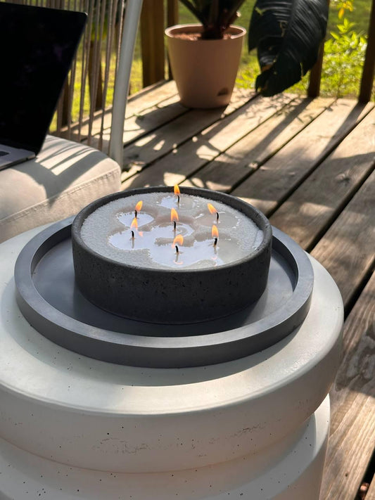 Concrete large bowl candle with sand wax