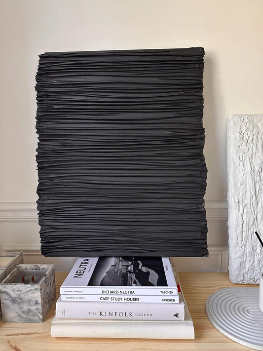 Textured Plaster Wall Sculpture: Black Abstract Art on Wood