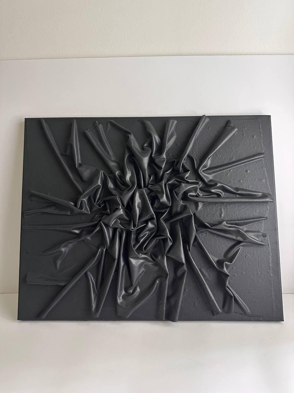 Black Textured Fabric Wall Art: 3D Paper Mache Sculpture