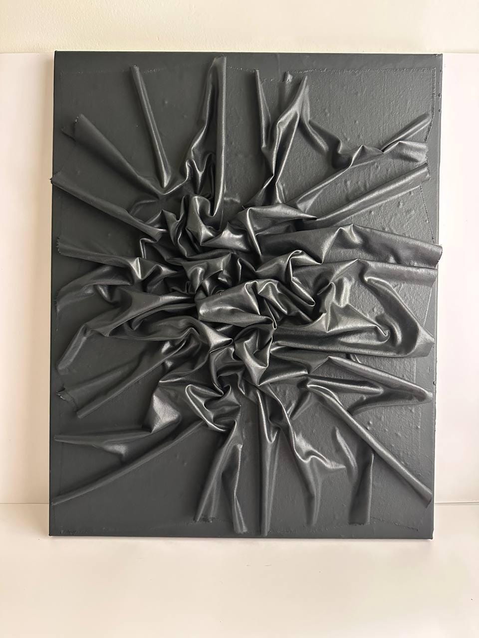 Black Textured Fabric Wall Art: 3D Paper Mache Sculpture