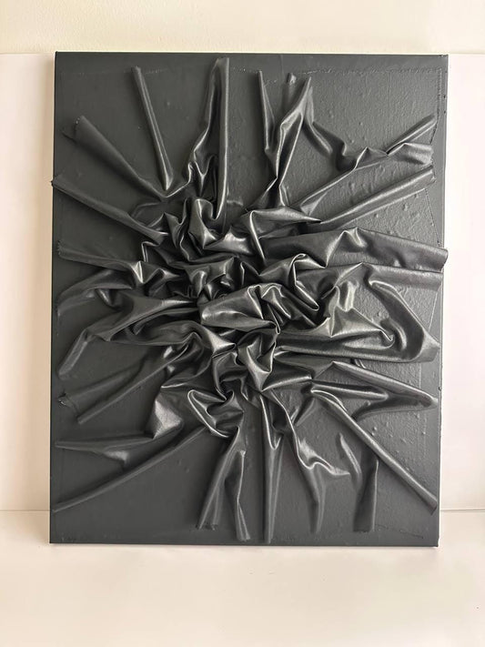 Black Textured Fabric Wall Art: 3D Paper Mache Sculpture